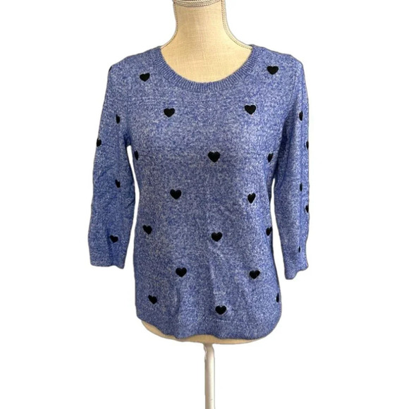 Women's Talbots Embroidered Heart Crewneck 3/4 Sleeve Sweater. Size Small - Picture 1 of 8
